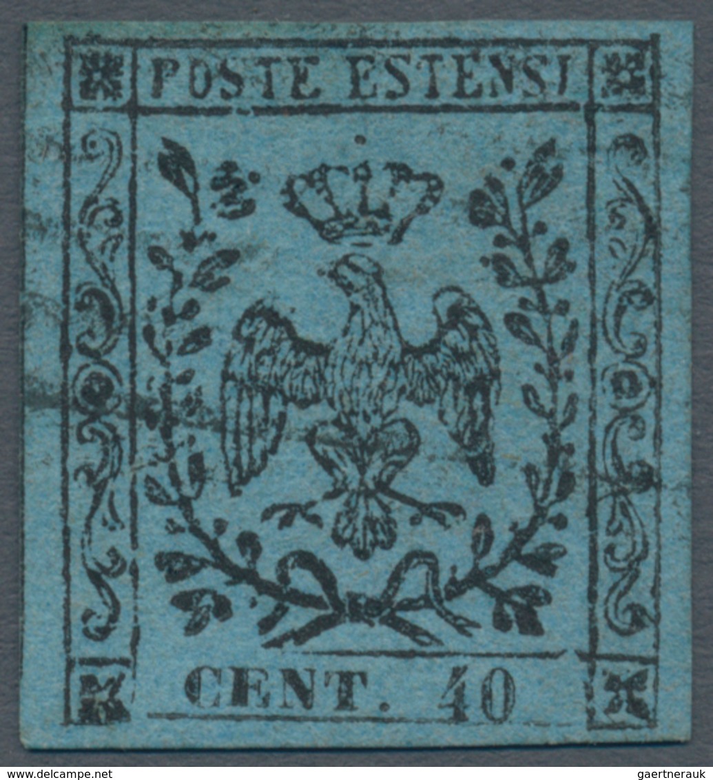 Italien - Altitalienische Staaten: Modena: 1852: 40 Cents Black On Light Blue ("celeste"), Without D - Modena