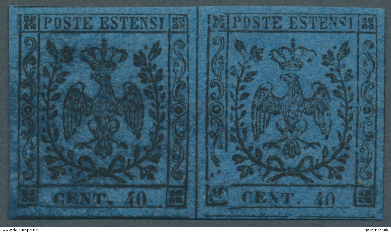 Italien - Altitalienische Staaten: Modena: 1852, 40 C. Black On Blue Type II (no Dot After 40) Horiz - Modena