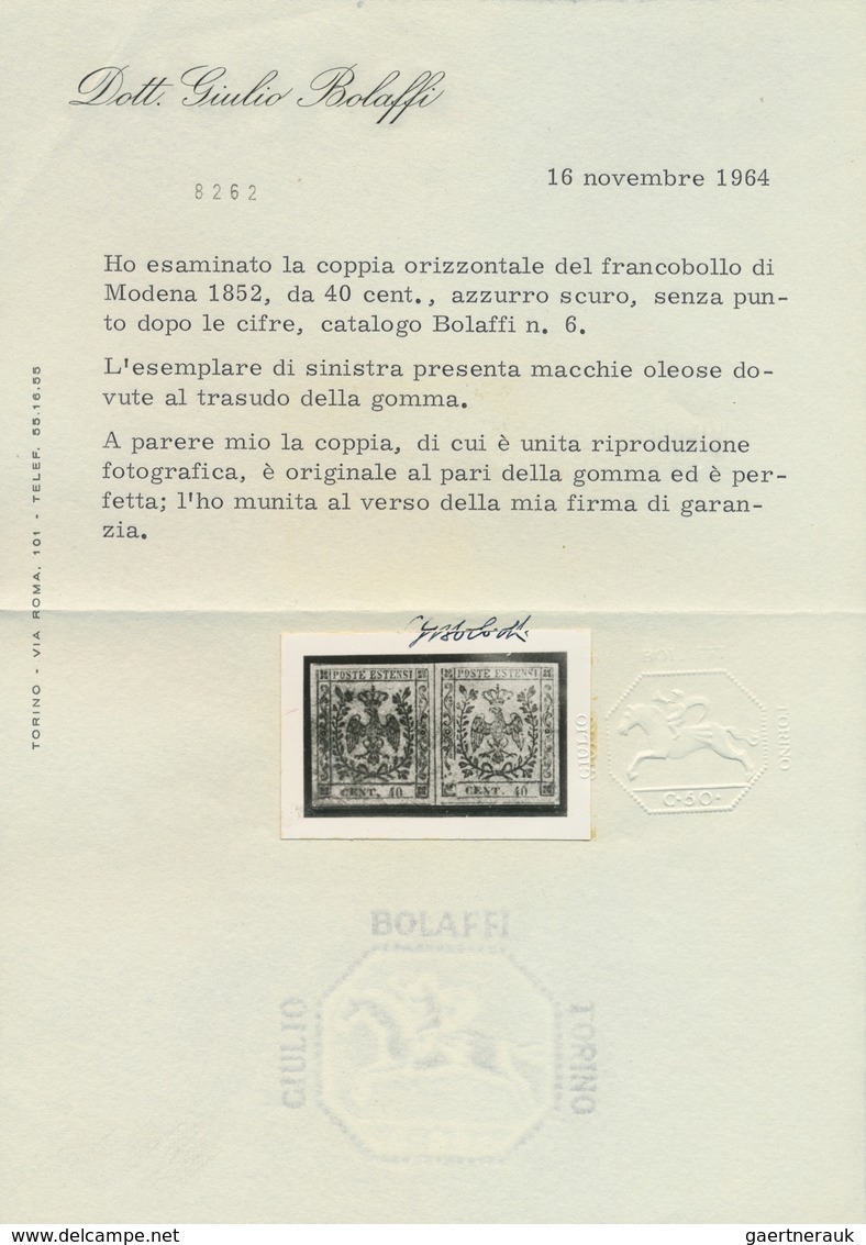 Italien - Altitalienische Staaten: Modena: 1852, 40 C. Black On Blue Type II (no Dot After 40) Horiz - Modena