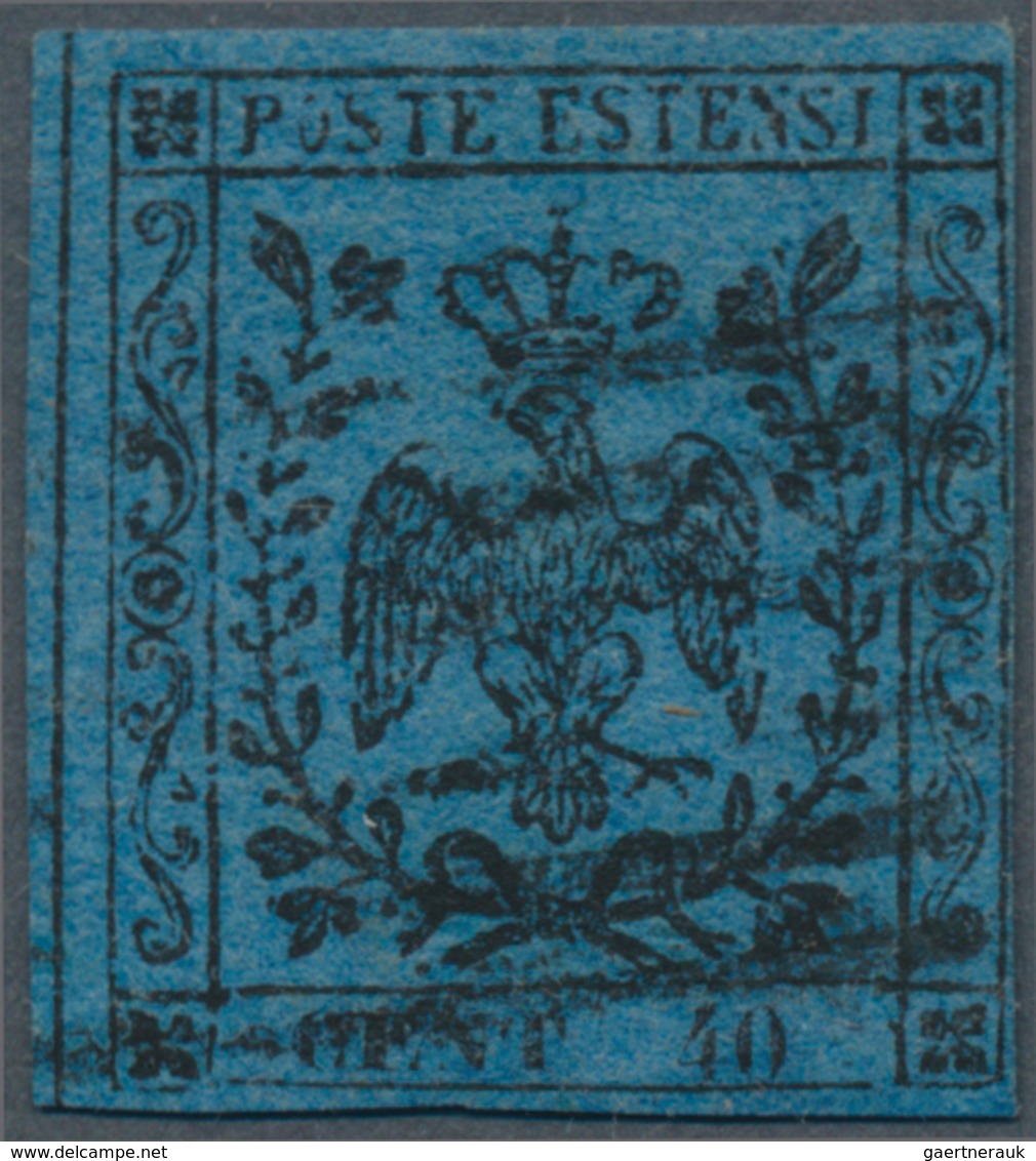 Italien - Altitalienische Staaten: Modena: 1852, 40c. Black On Deep Blue Showing Variety "without Po - Modena