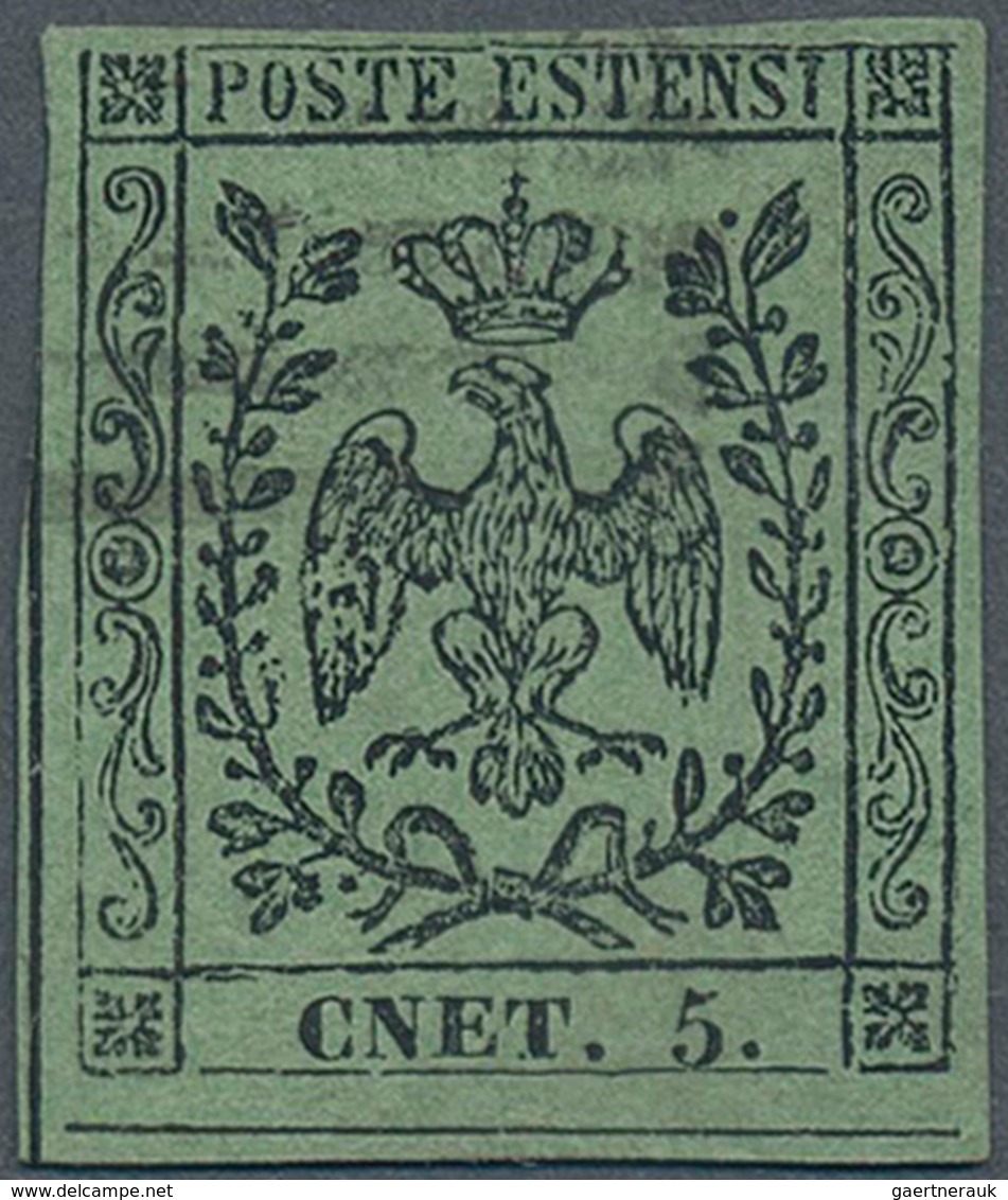 Italien - Altitalienische Staaten: Modena: 1852, 5c. Black On Green "with Point" Showing Error Of Se - Modena