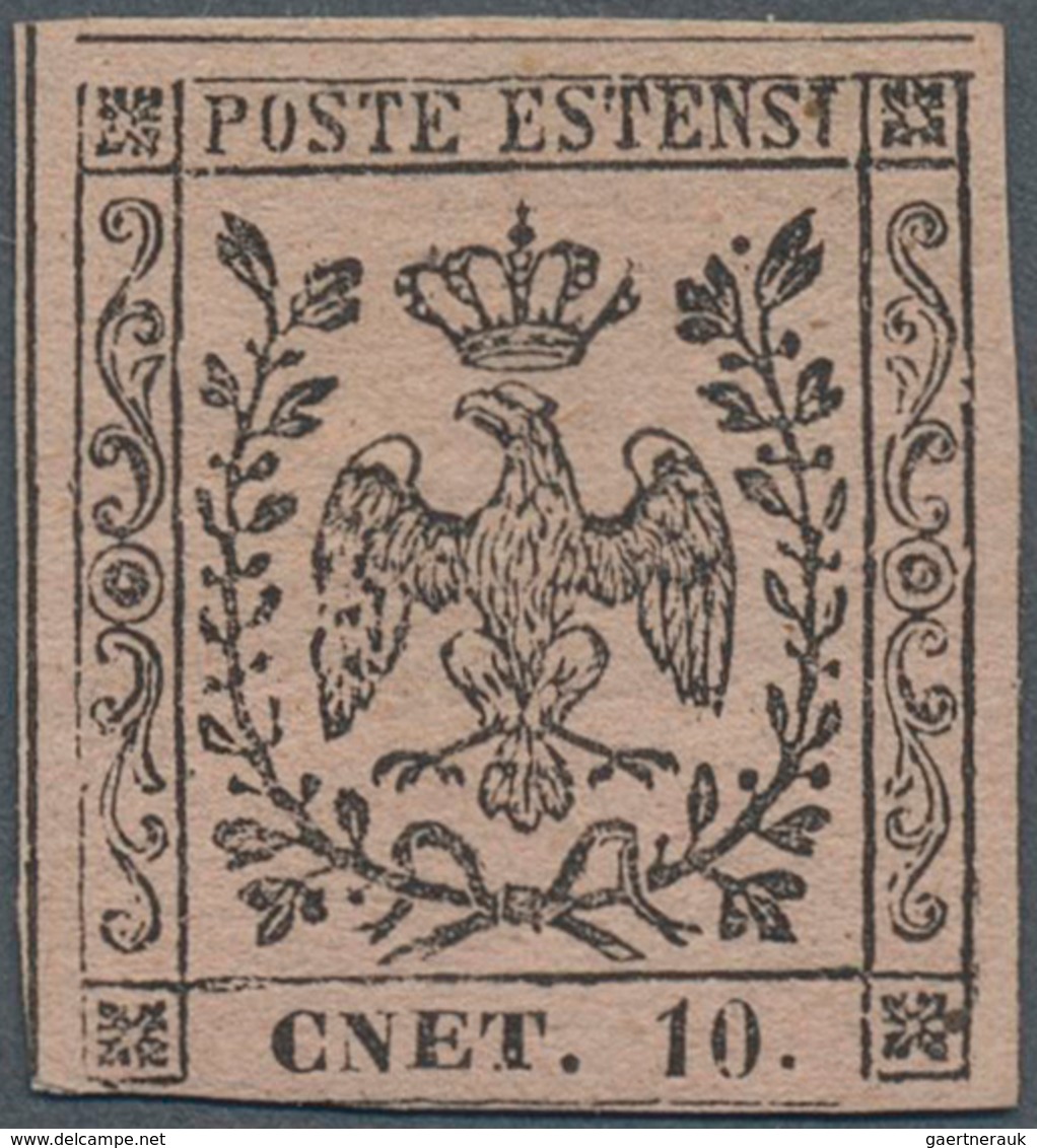Italien - Altitalienische Staaten: Modena: 1852, 10c. Black On Rose "with Point" Showing Error Of Se - Modena