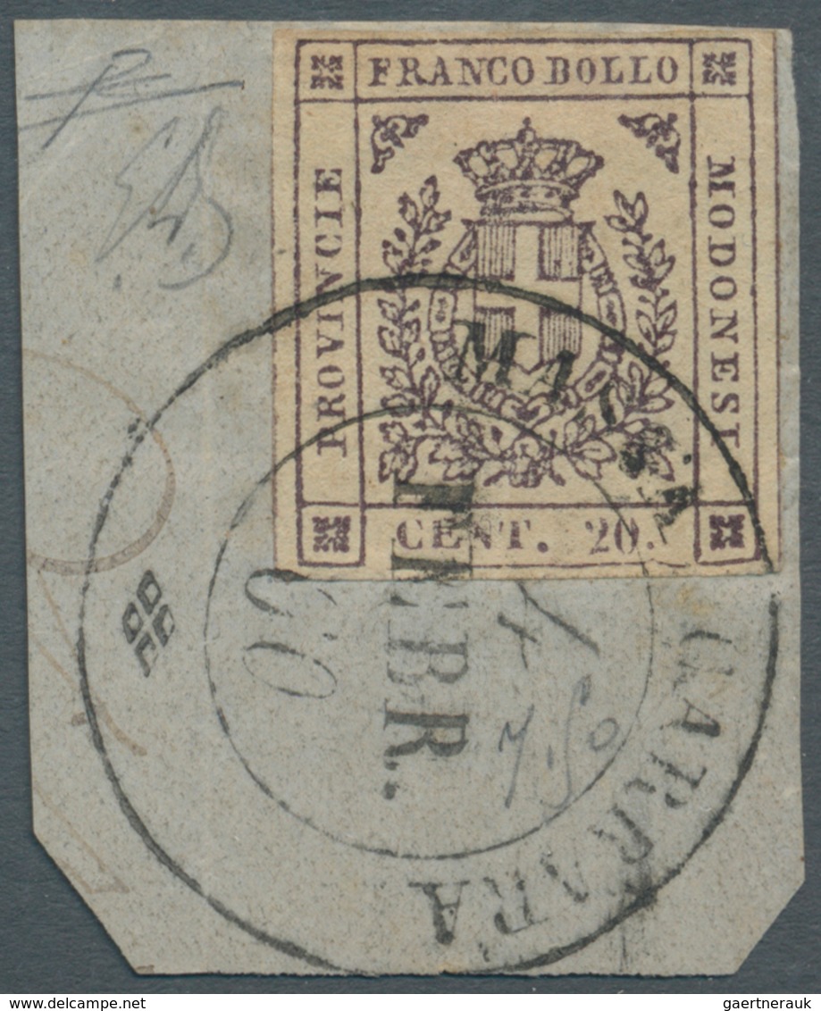 Italien - Altitalienische Staaten: Modena: 1859, Coat Of Arms 20 C. Violet Full Margins On Small Pie - Modena