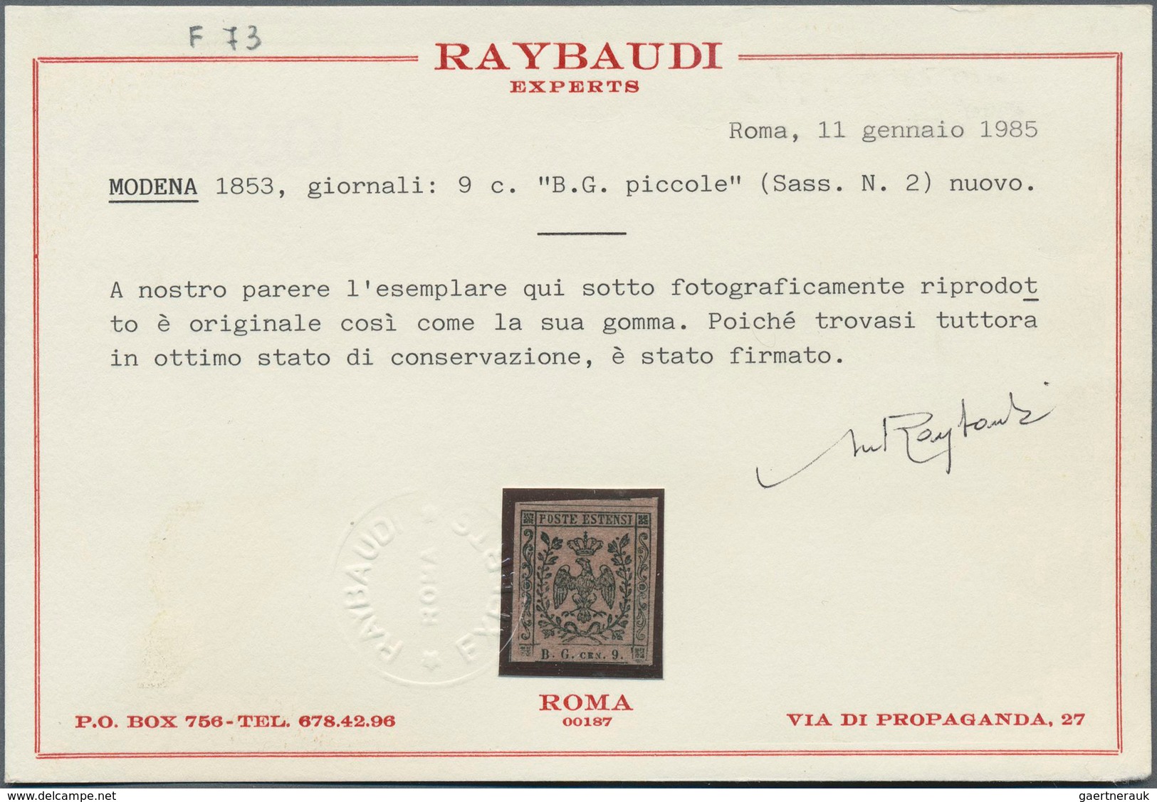 Italien - Altitalienische Staaten: Modena - Zeitungsstempelmarken: 1853, 9 C Grey-violet, Even To Fu - Modena