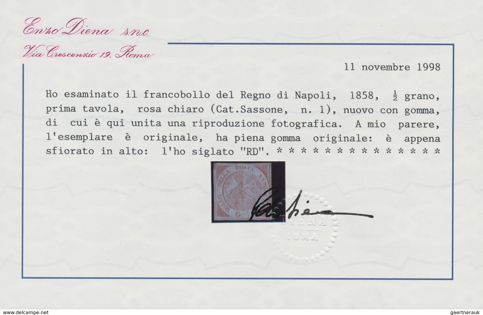 Italien - Altitalienische Staaten: Neapel: 1858, 1/2 Grana, First Plate, Light Pink, Mint With Origi - Napoli