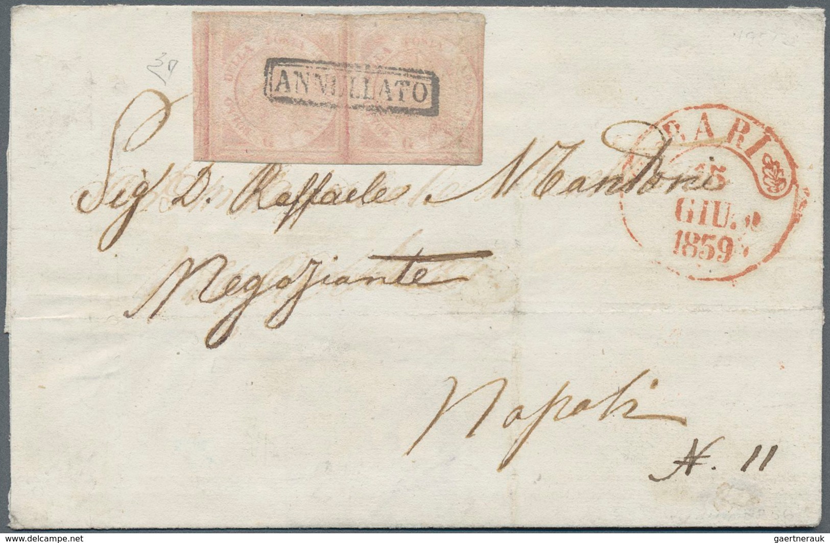 Italien - Altitalienische Staaten: Neapel: 1858, 1/2 Gr Bright Rose, Horizontal Pair, Full Margins, - Naples