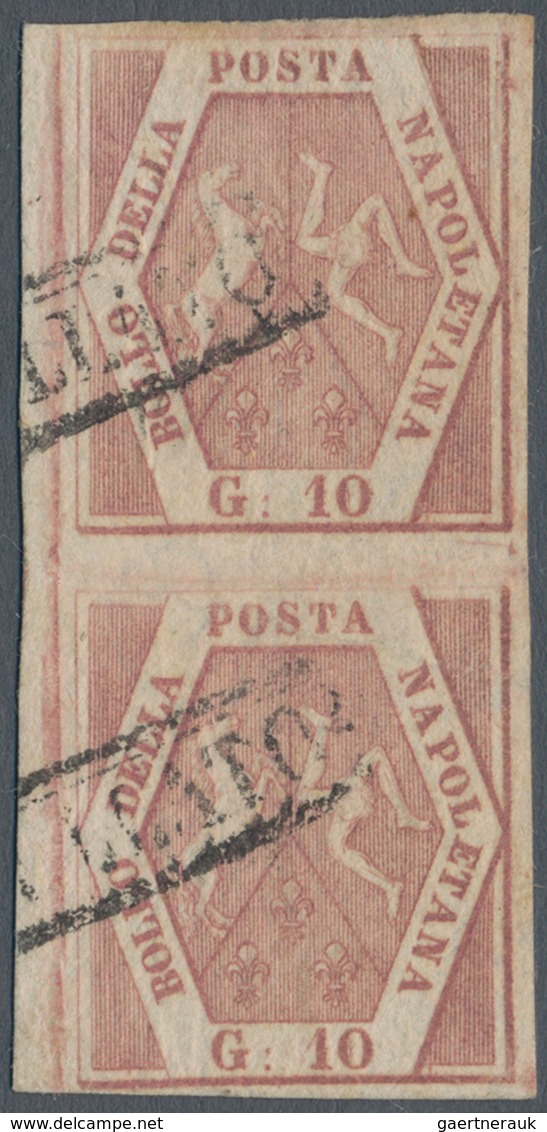 Italien - Altitalienische Staaten: Neapel: 1858: 10 Grana Brownish Pink, First Plate, Vertical Pair - Napels