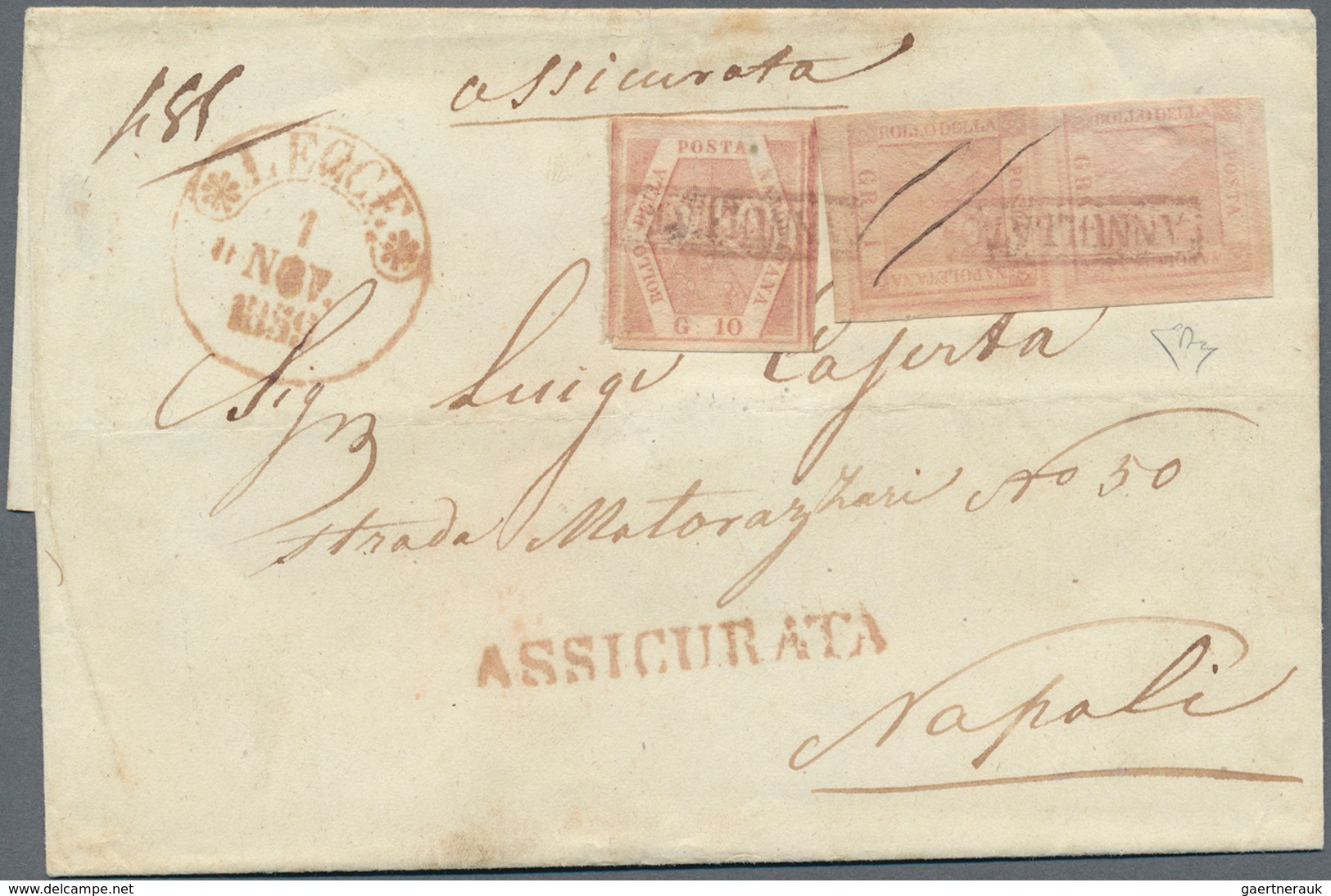 Italien - Altitalienische Staaten: Neapel: 1859: 10 Gr Rose + Pair 1 Gr (Sassone 3 + 11) On Register - Naples