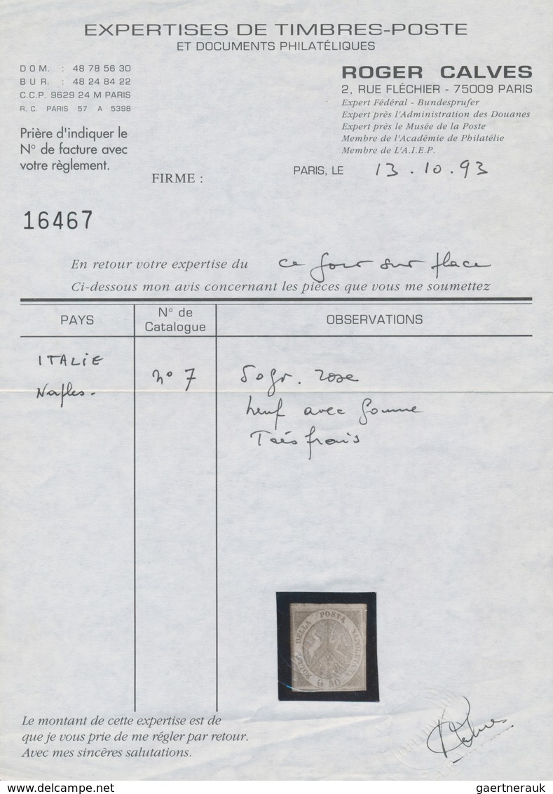 Italien - Altitalienische Staaten: Neapel: 1859, 50 Grana Rose, Unsued, Signed And Certificate Calve - Napoli