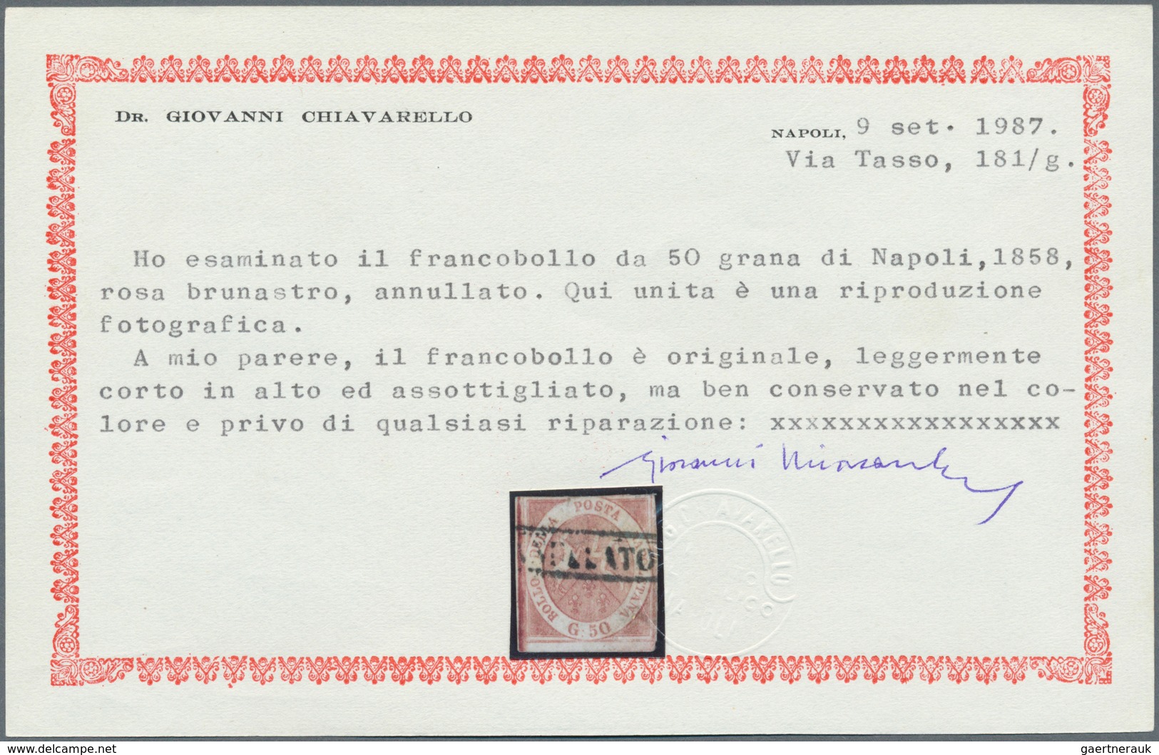 Italien - Altitalienische Staaten: Neapel: 1858, 50 Gr Brownish Rose, Fresh Color, Three Full Margin - Napoli