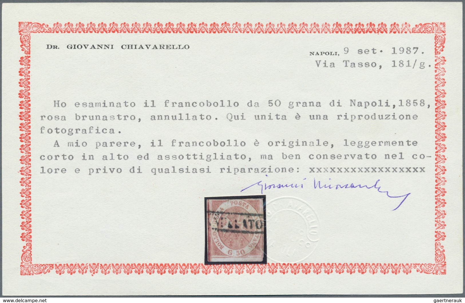 Italien - Altitalienische Staaten: Neapel: 1858, 50 Gr Brownish Rose, Fresh Color, Three Full Margin - Naples