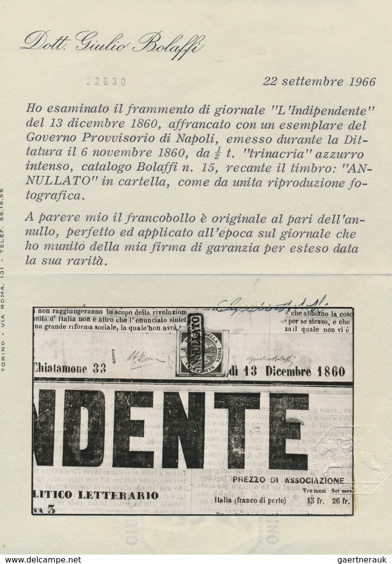 Italien - Altitalienische Staaten: Neapel: 1860: ½ T. „Trinacria“ Dark Blue (Sassone 15a) On Large P - Napoli