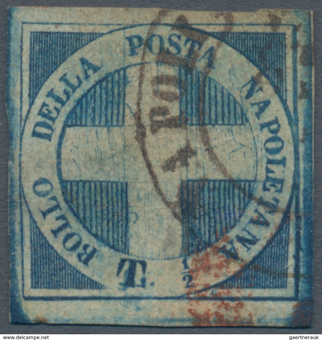 Italien - Altitalienische Staaten: Neapel: 1860, 1/2 Tornese Dark Blue "Cross Of Savoy", Used, Repai - Napels