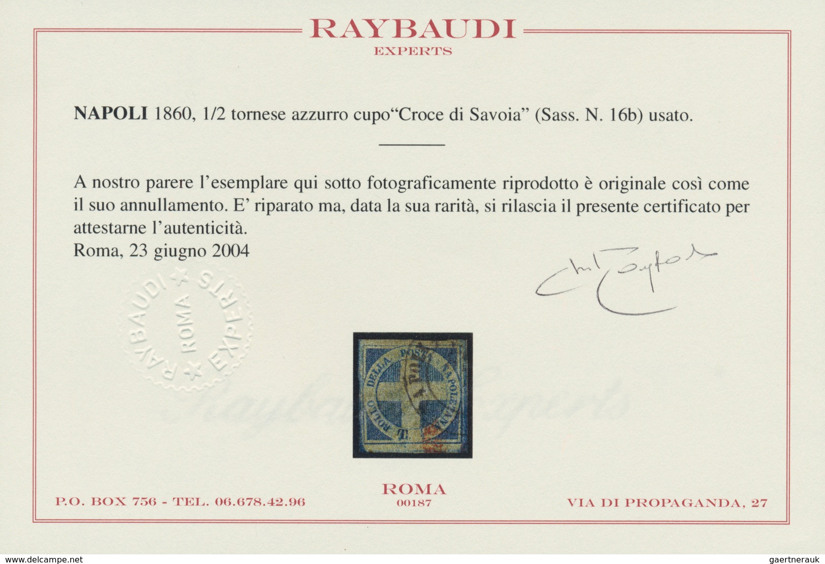 Italien - Altitalienische Staaten: Neapel: 1860, 1/2 Tornese Dark Blue "Cross Of Savoy", Used, Repai - Napoli