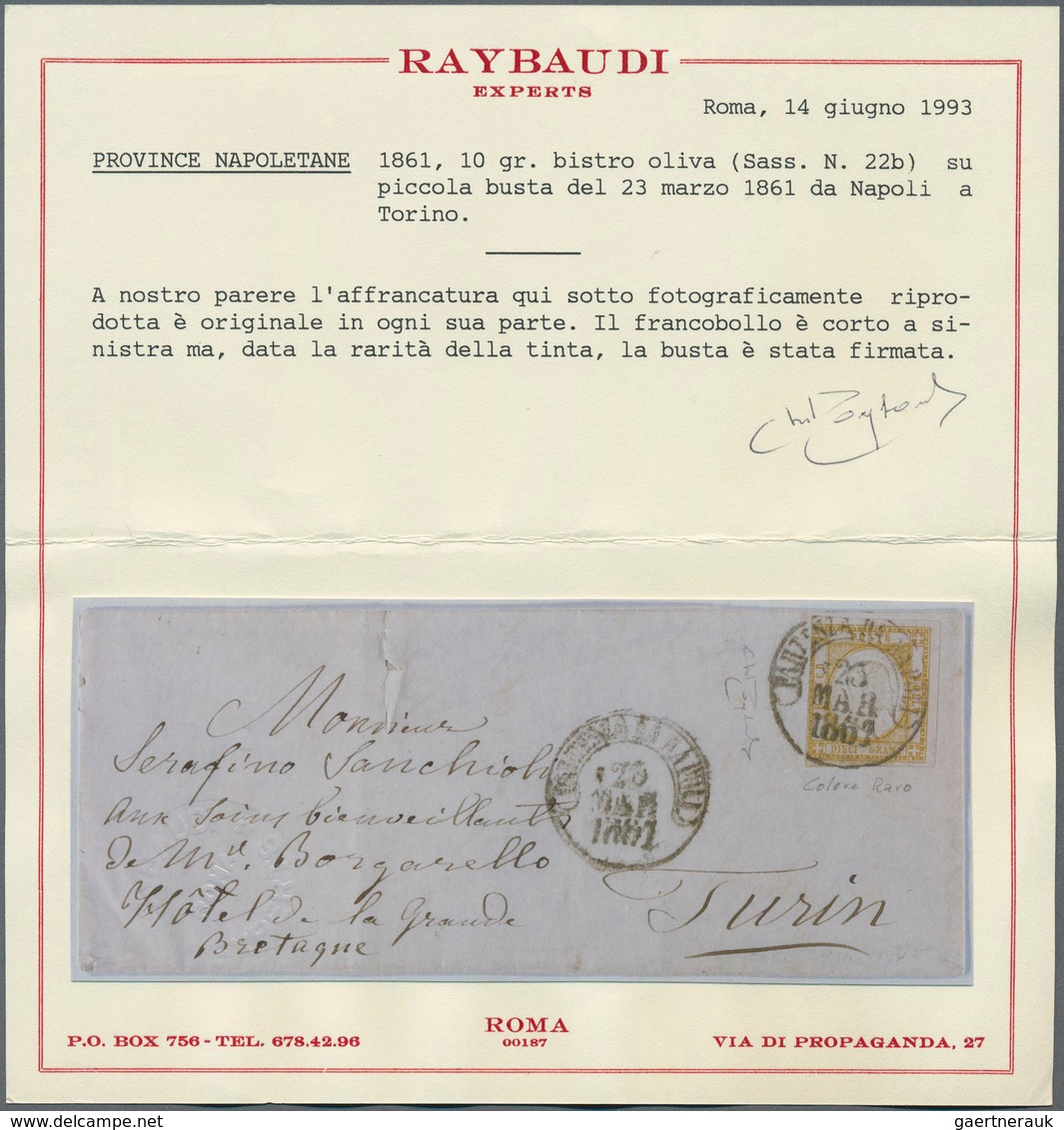 Italien - Altitalienische Staaten: Neapel: 1861, Italy - Province Of Naples: 10 Gr Olive Bistre, Thr - Napels