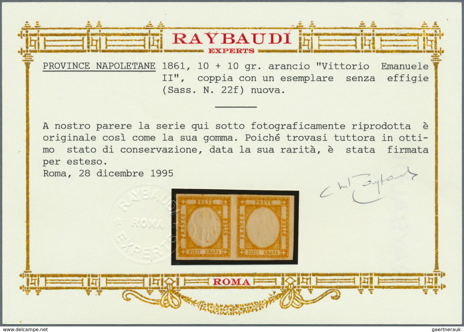 Italien - Altitalienische Staaten: Neapel: 1861, Italy - Province Of Naples: 10 Gr Orange, Horizonta - Napoli