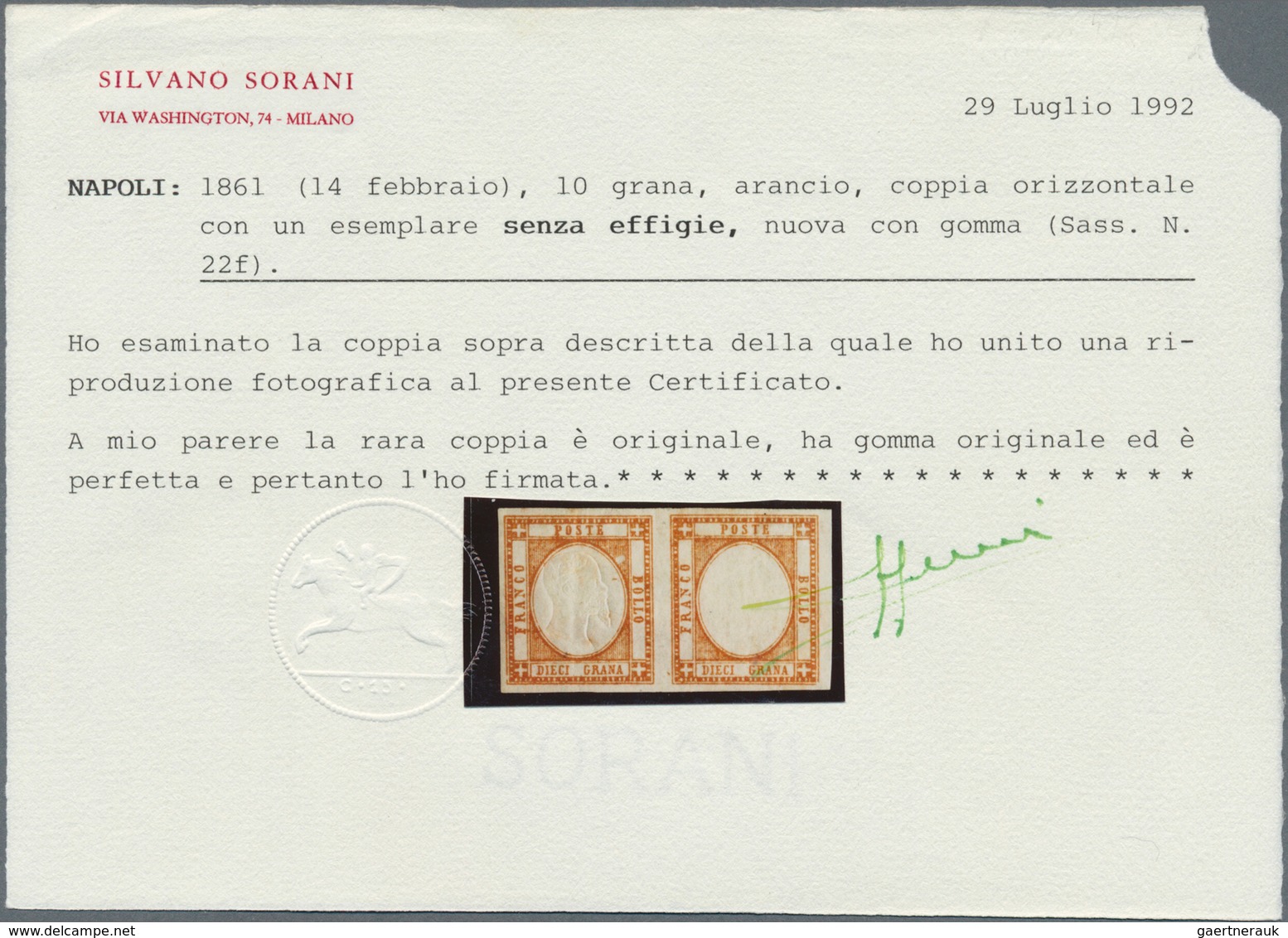 Italien - Altitalienische Staaten: Neapel: 1861, Italy - Province Of Naples: 10 Gr Orange, Horizonta - Napels