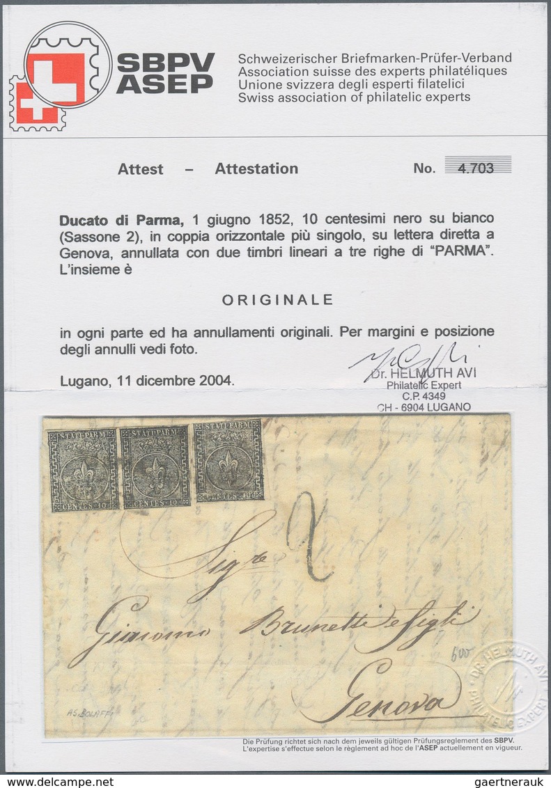 Italien - Altitalienische Staaten: Parma: 1852, 10 C Black On White, Horizontal Pair, Even To Full M - Parma