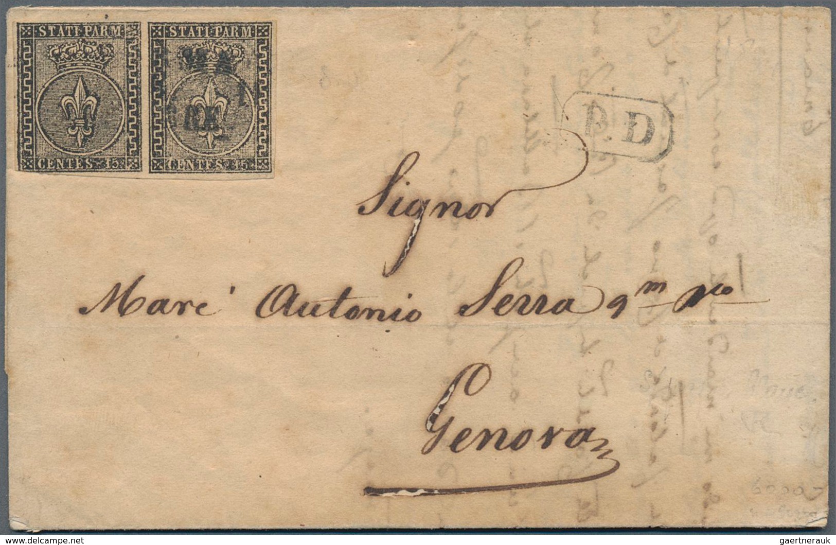 Italien - Altitalienische Staaten: Parma: 1852, 15 C Black On Bright Rose, Horizontal Pair, Almost F - Parma