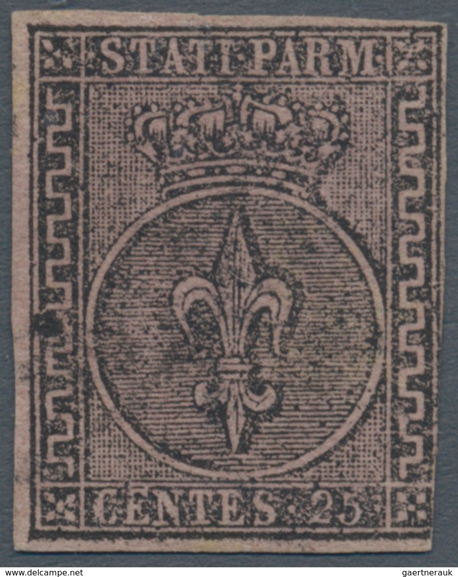 Italien - Altitalienische Staaten: Parma: 1852, 25c. Black On Violet, Fresh Colour, Cut Into At Lowe - Parma