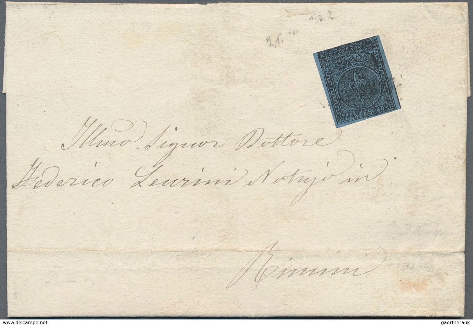 Italien - Altitalienische Staaten: Parma: 1852, 40 C Black On Blue, Three Margins, Slightly Touched - Parma