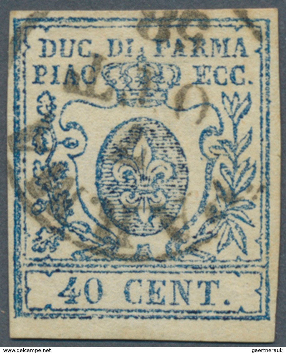 Italien - Altitalienische Staaten: Parma: 1857, 40c. Blue, Fresh Colour, Full To Wide Margins, Neatl - Parma