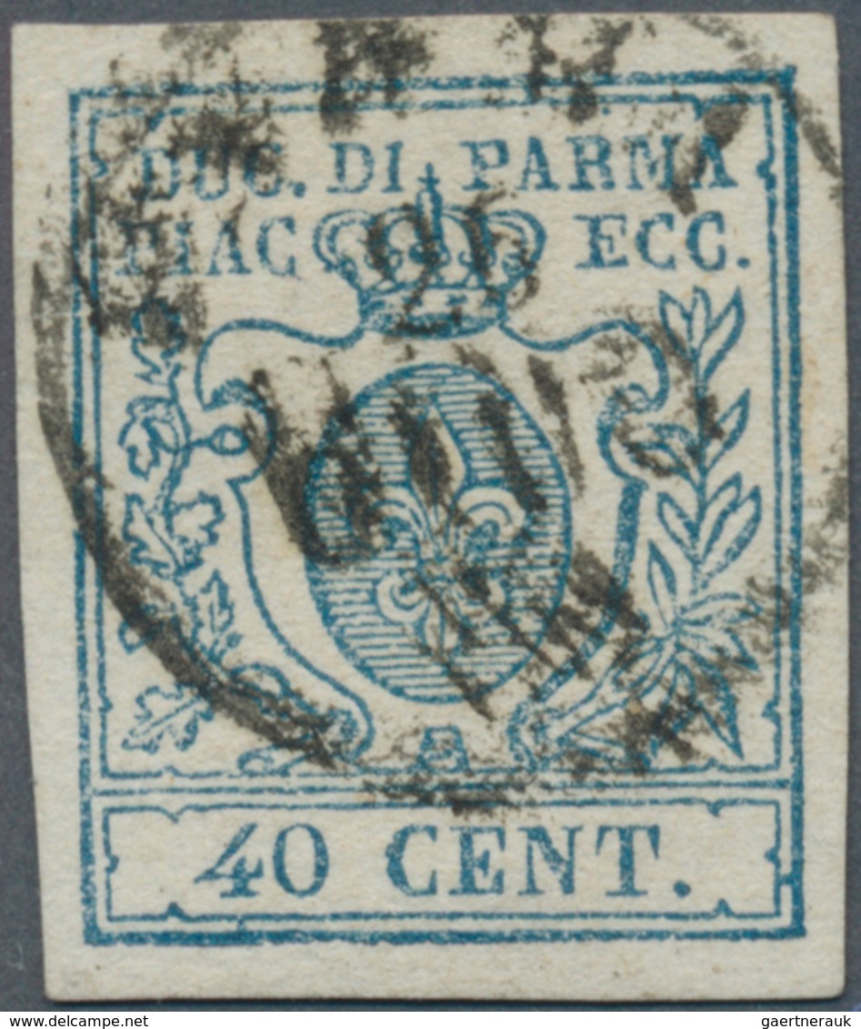 Italien - Altitalienische Staaten: Parma: 1857, 40c. Blue, Fresh Colour And Full Margins All Around, - Parma