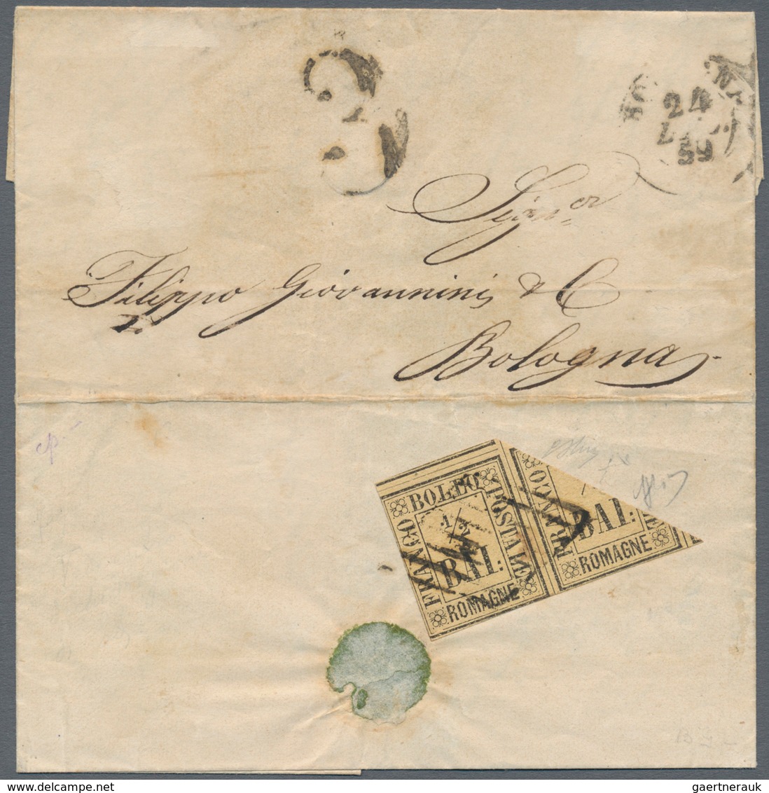 Italien - Altitalienische Staaten: Romagna: 1859, Letter Sent Within Bologna, With One 1/2 Bajocchi - Romagna