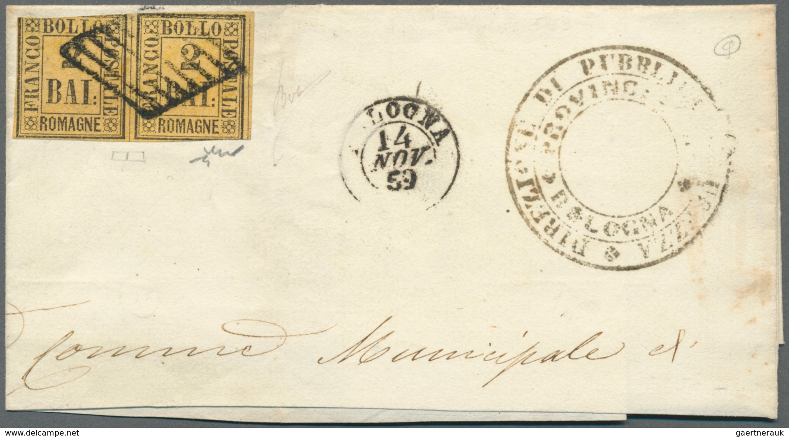 Italien - Altitalienische Staaten: Romagna: 1859, 2 Baj Black On Orange-yellow, Horizontal Pair, Lef - Romagna