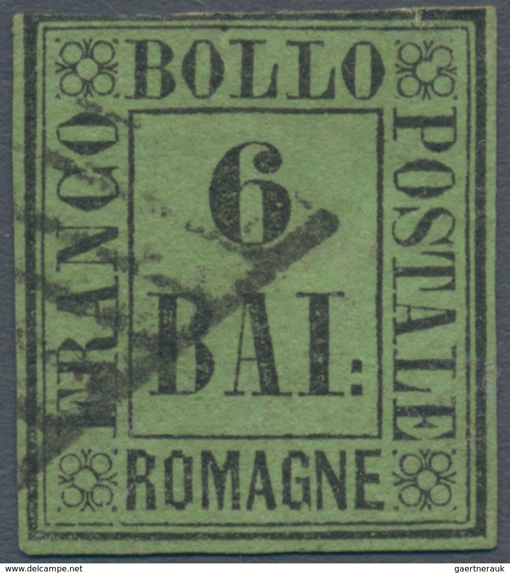 Italien - Altitalienische Staaten: Romagna: 1859: 6 Bajocchi Black On Yellow Green, Cancelled With P - Romagne