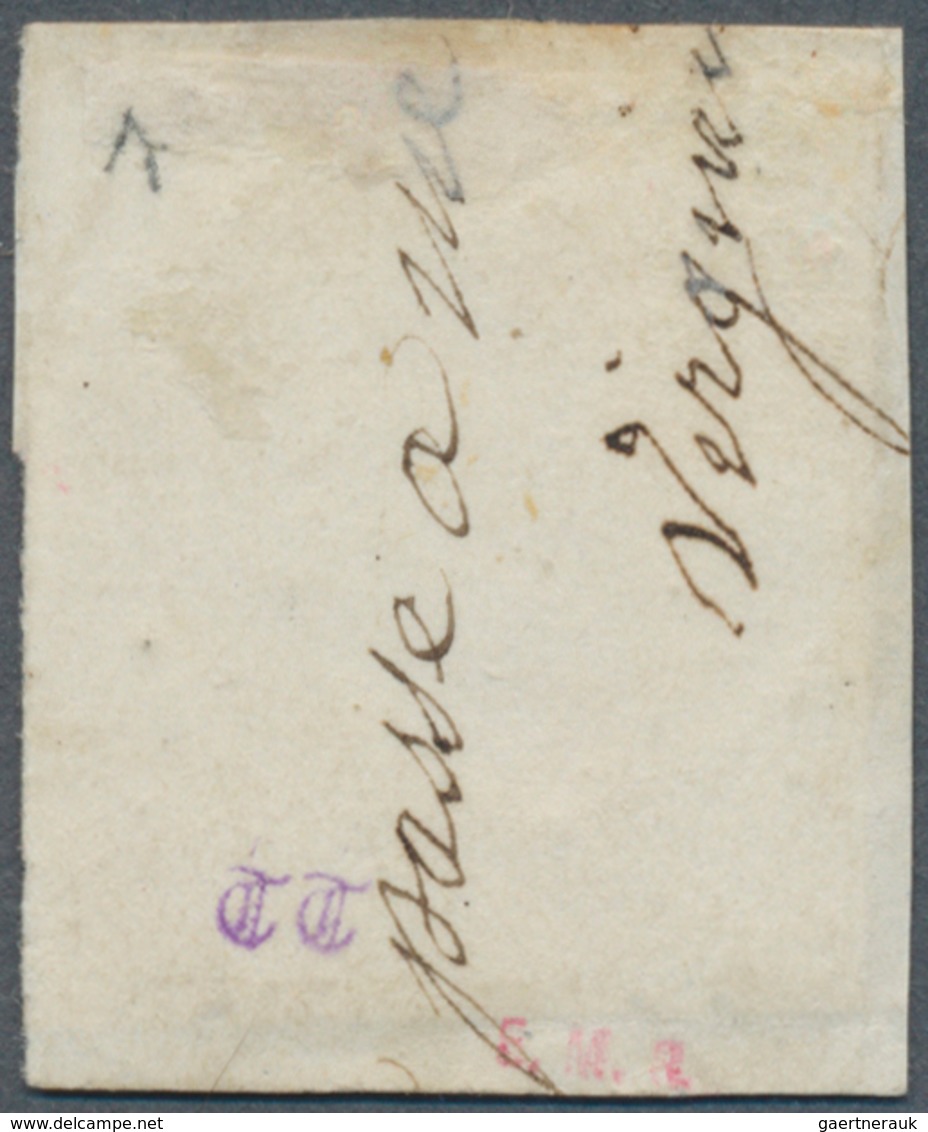 Italien - Altitalienische Staaten: Sardinien: 1851, 5 C Black, Three Margins, Lower Left Side Even T - Sardegna