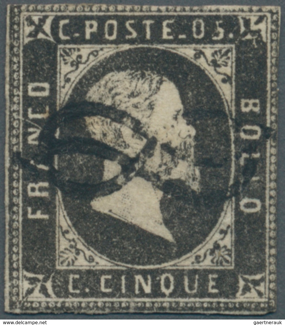 Italien - Altitalienische Staaten: Sardinien: 1851, 5c. Black, Fresh Colour, Slightly Cut Into To Cl - Sardinië