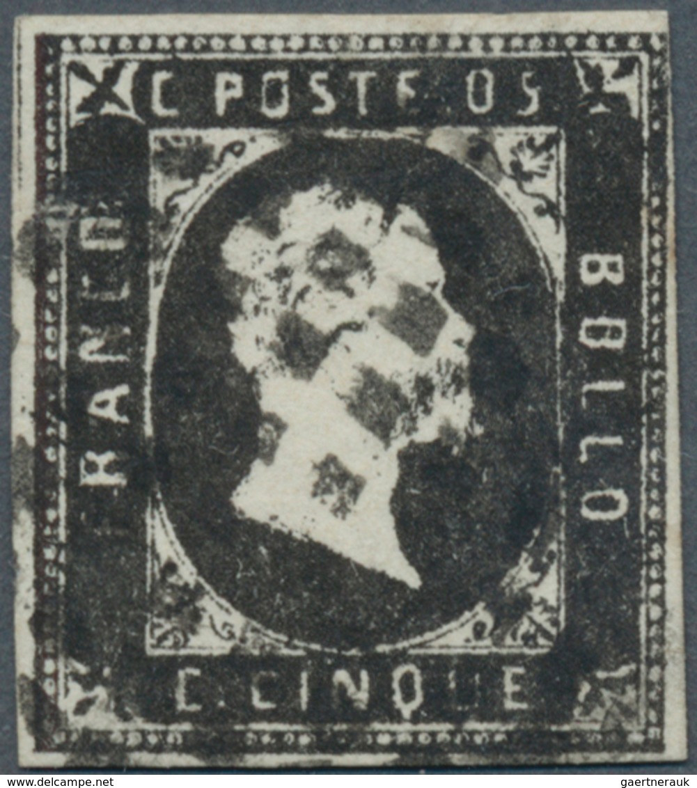 Italien - Altitalienische Staaten: Sardinien: 1851, 5 C Black, Close To Full Margins, Used With Dott - Sardinië