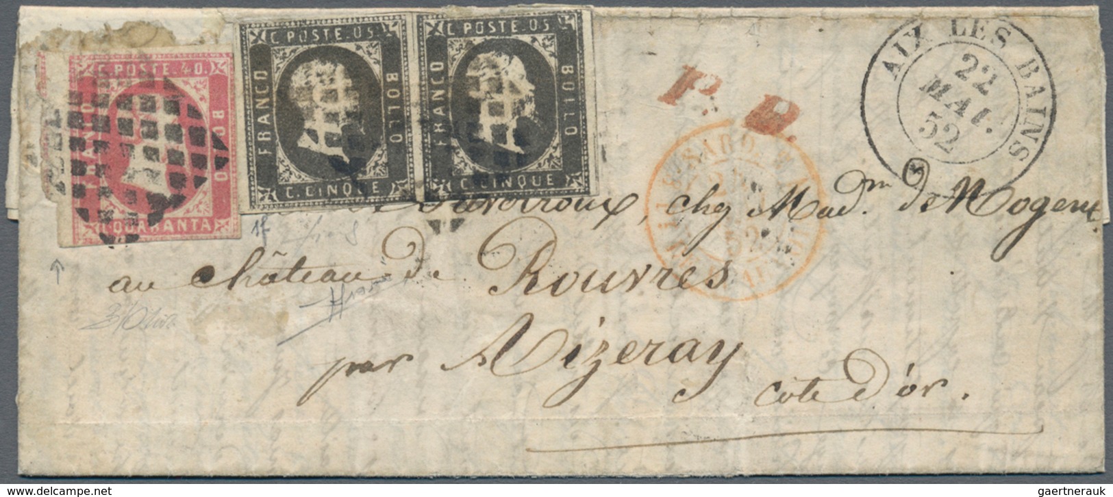 Italien - Altitalienische Staaten: Sardinien: 1851: 5 Cents, Sepia Black, First Print, Horizontal Pa - Sardinia