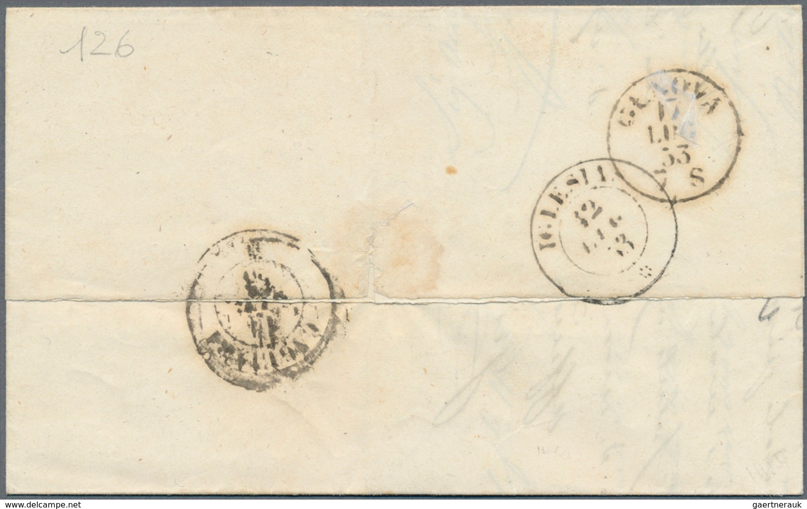 Italien - Altitalienische Staaten: Sardinien: 1851, 20 C Blue, Close To Full Margins, Tied By Dotted - Sardinia