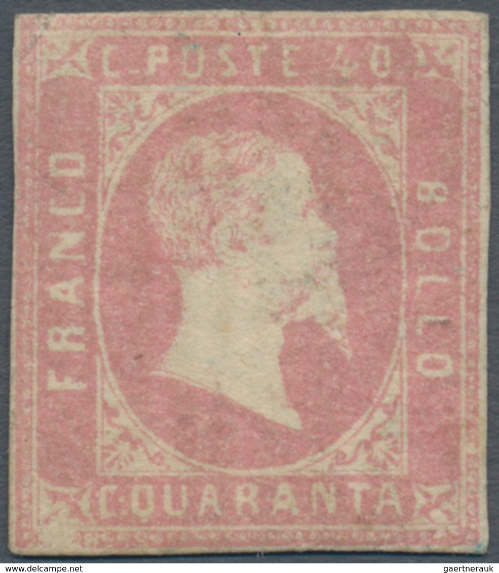 Italien - Altitalienische Staaten: Sardinien: 1851: 40 Cents Pink, MNH, Three Sides Short; With Cert - Sardinia