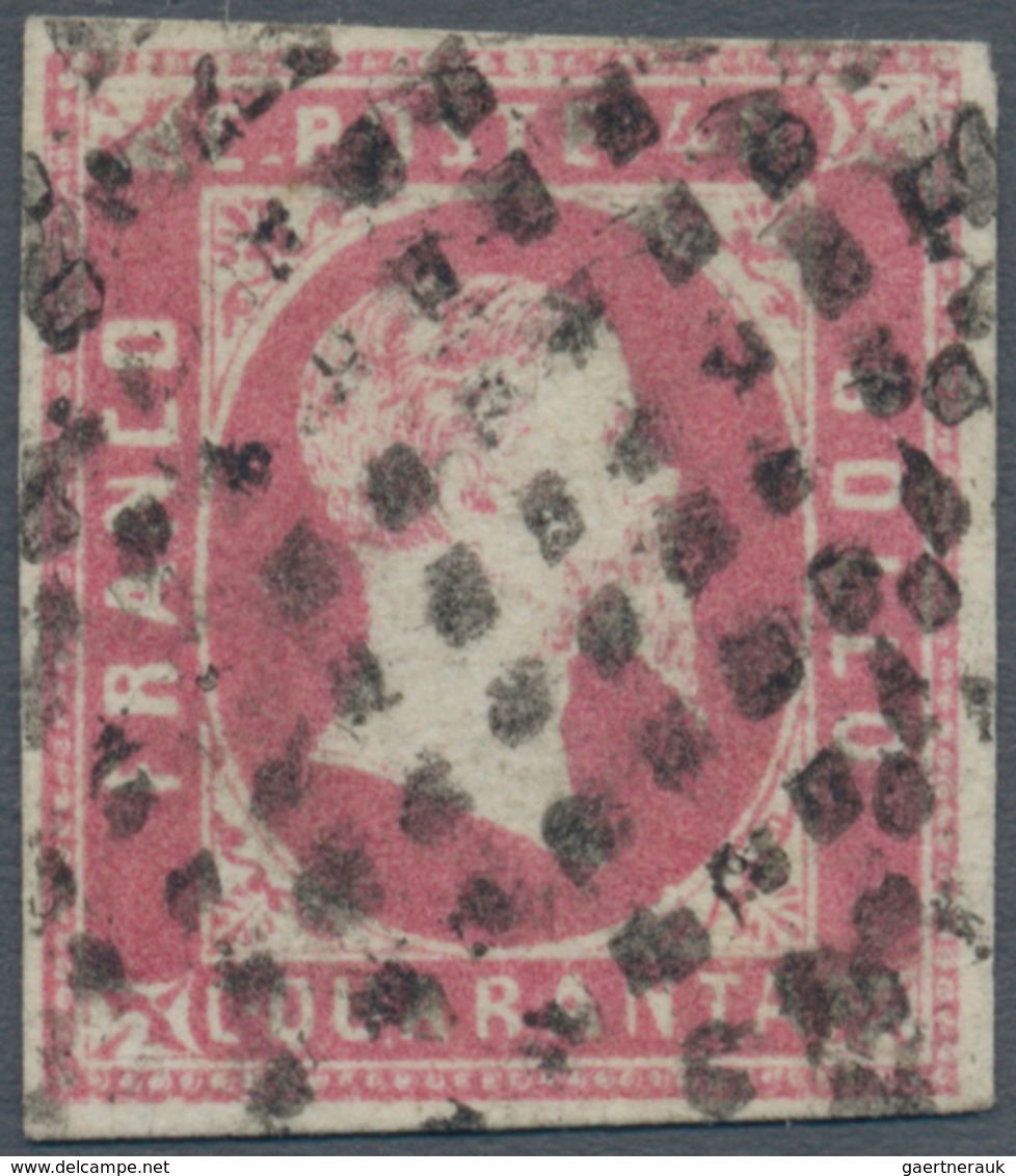 Italien - Altitalienische Staaten: Sardinien: 1851: 40 Cent. Carmine Rose Cancelled By Mute Rhombes, - Sardinia