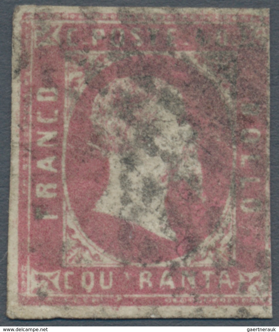 Italien - Altitalienische Staaten: Sardinien: 1851, 40 Cents, Lilac Rose, Cancelled, With Enzo Diena - Sardegna