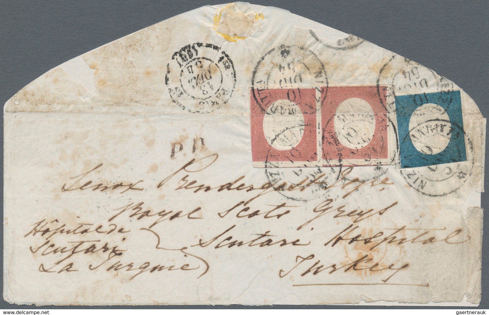 Italien - Altitalienische Staaten: Sardinien: 1854, 40 Cent Brown Red (horizontal Pair) And 20 Cent - Sardinia