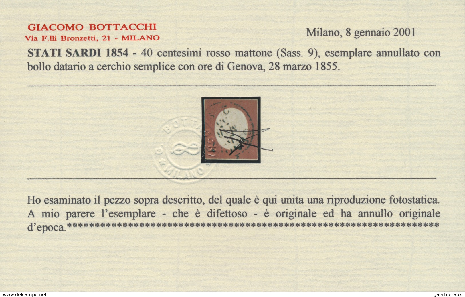 Italien - Altitalienische Staaten: Sardinien: 1854, 40 C Brick-red, Close Margins, Used With Cds GEN - Sardegna