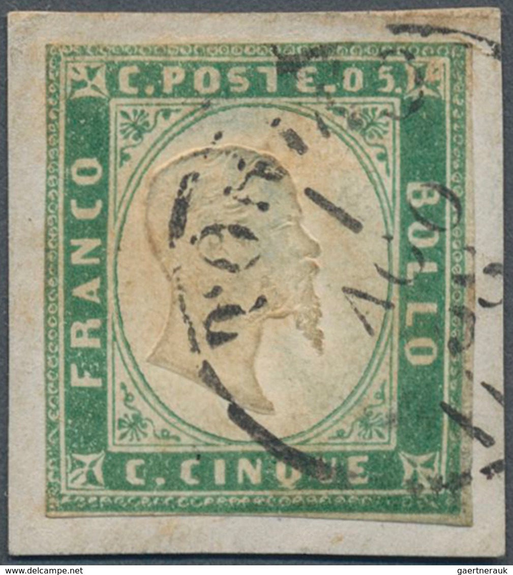 Italien - Altitalienische Staaten: Sardinien: 1855, 5c. Pea Green, Fresh Colour, Cut Into To Close M - Sardinië