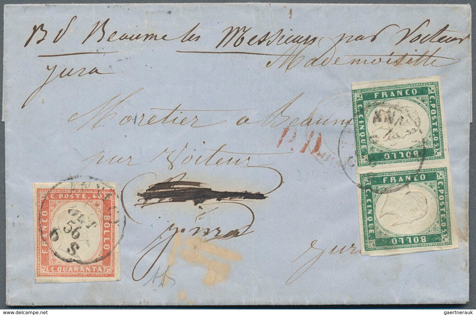 Italien - Altitalienische Staaten: Sardinien: 1855, Sardinia Used In Savoy: 5 C Emerald, Horizontal - Sardinia