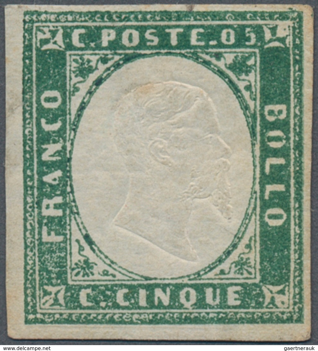 Italien - Altitalienische Staaten: Sardinien: 1855, 5c. Dark Emerald-green, Intense Colour, Close To - Sardinië