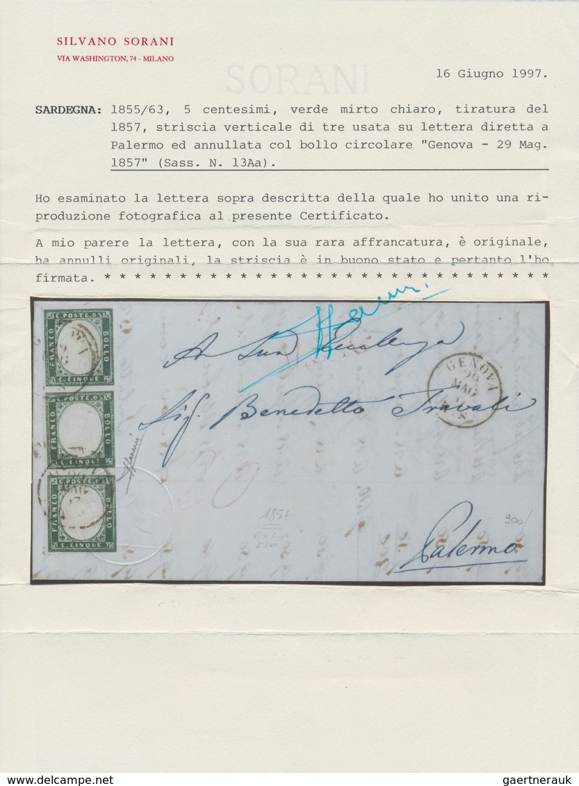 Italien - Altitalienische Staaten: Sardinien: 1855: 5 Centesimi Light Myrtle Green, 1857 Printing, V - Sardinië