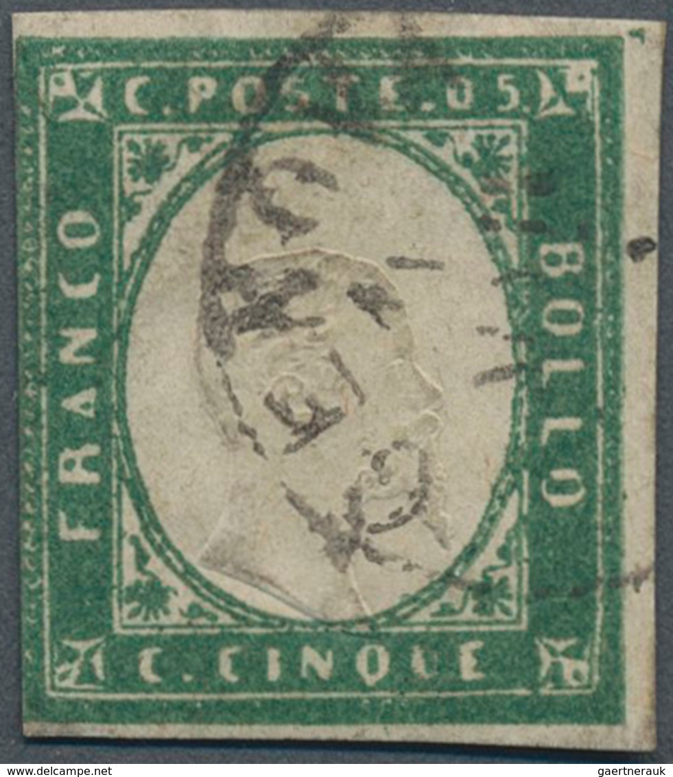 Italien - Altitalienische Staaten: Sardinien: 1857/1858, 5c. Deep Green, Intense Colour, Slightly Cu - Sardinië