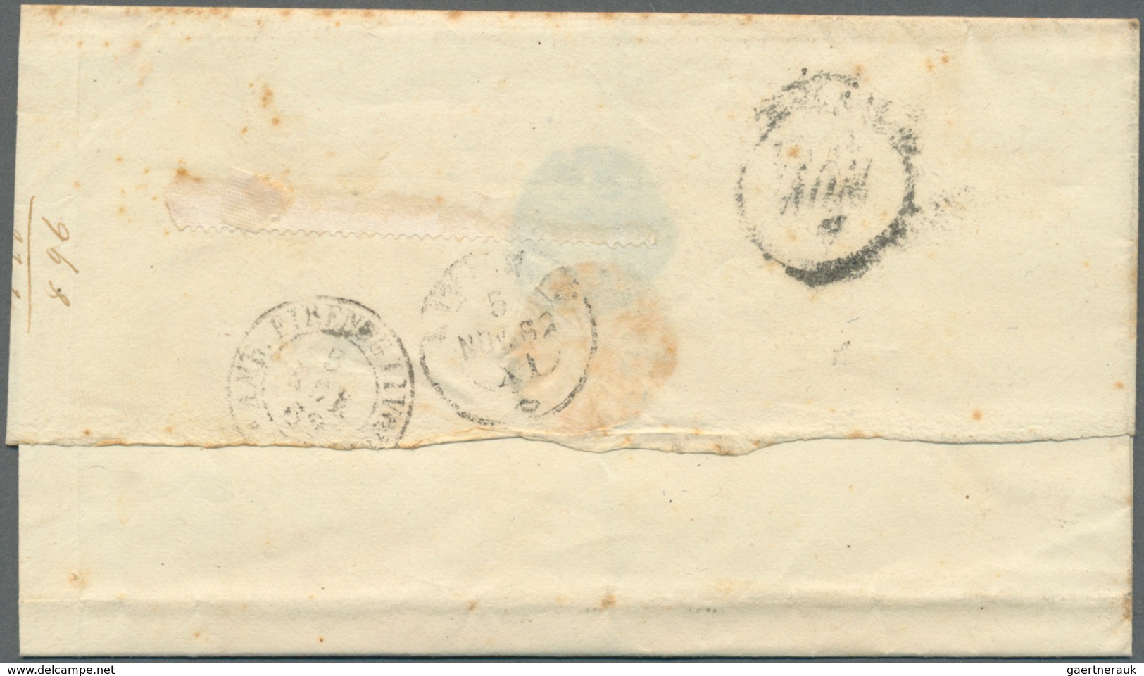 Italien - Altitalienische Staaten: Sardinien: 1862, 2 X 5 C Bronze-green, Each Stamp With Three Marg - Sardinië