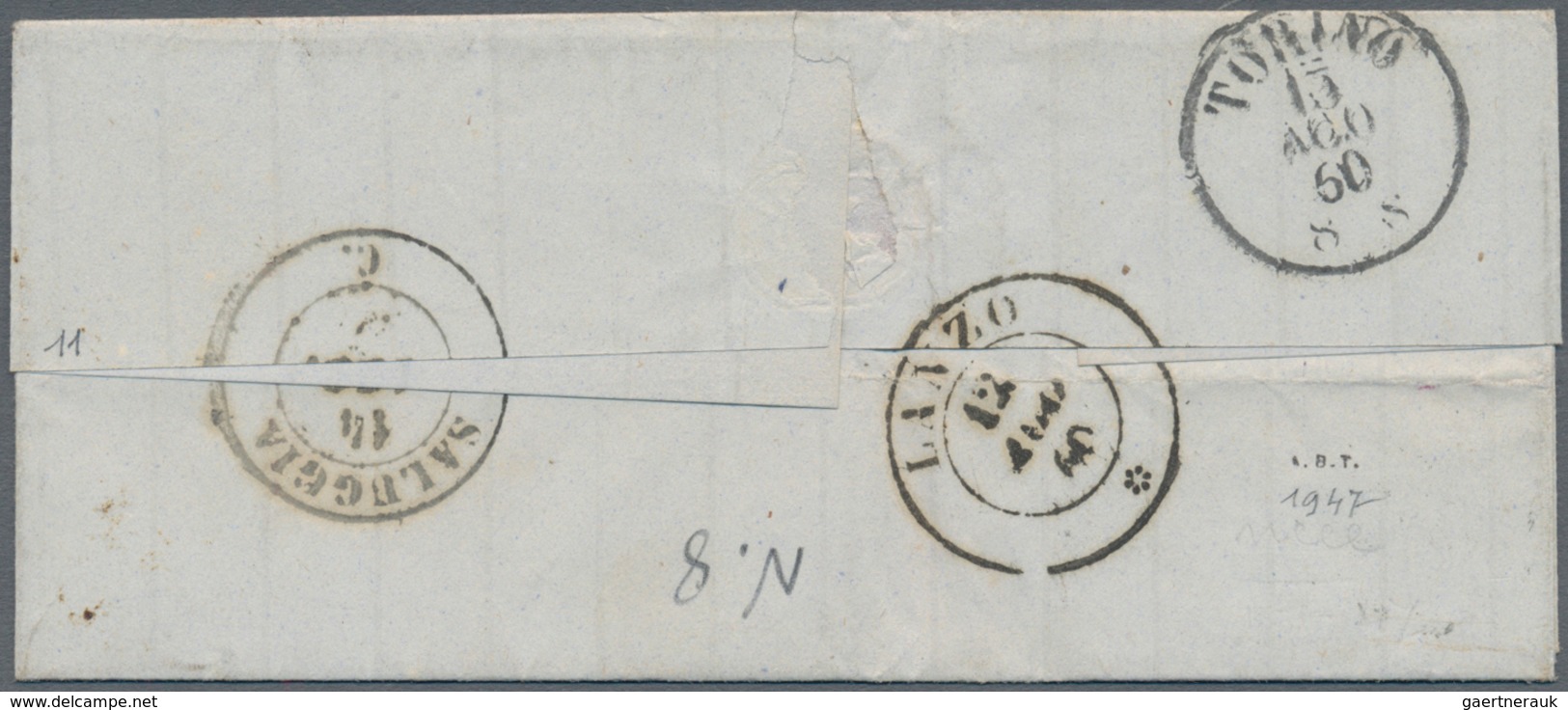 Italien - Altitalienische Staaten: Sardinien: 1858, 10 Cents Umbra, 2x (1 Cornerfault) On A Small Le - Sardinië