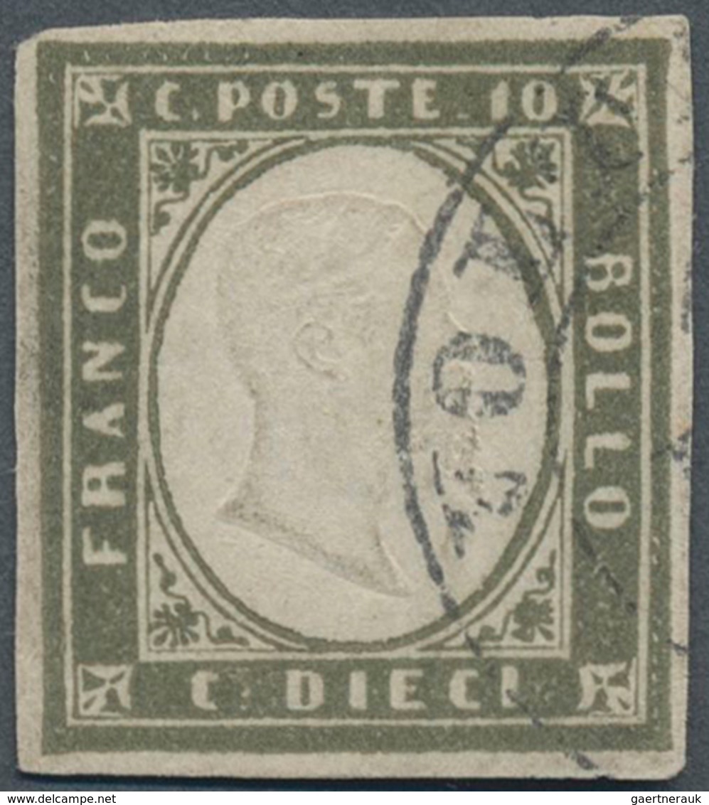 Italien - Altitalienische Staaten: Sardinien: 1861, 10c. Deep Olive-grey, Fresh Colour, Good Margins - Sardinië