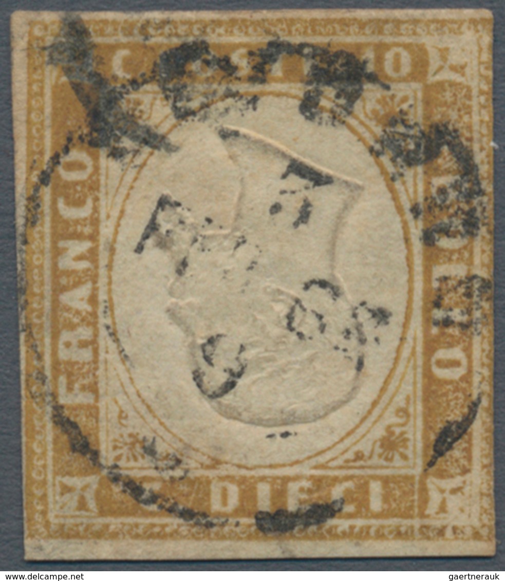 Italien - Altitalienische Staaten: Sardinien: 1862, 10 Cents. Bistre Olive With INVERTED CENTER, Use - Sardinië