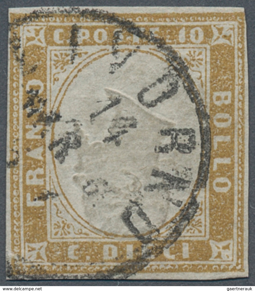 Italien - Altitalienische Staaten: Sardinien: 1862, 10c. Olive-bistre With Inverted Centre (embossin - Sardinië